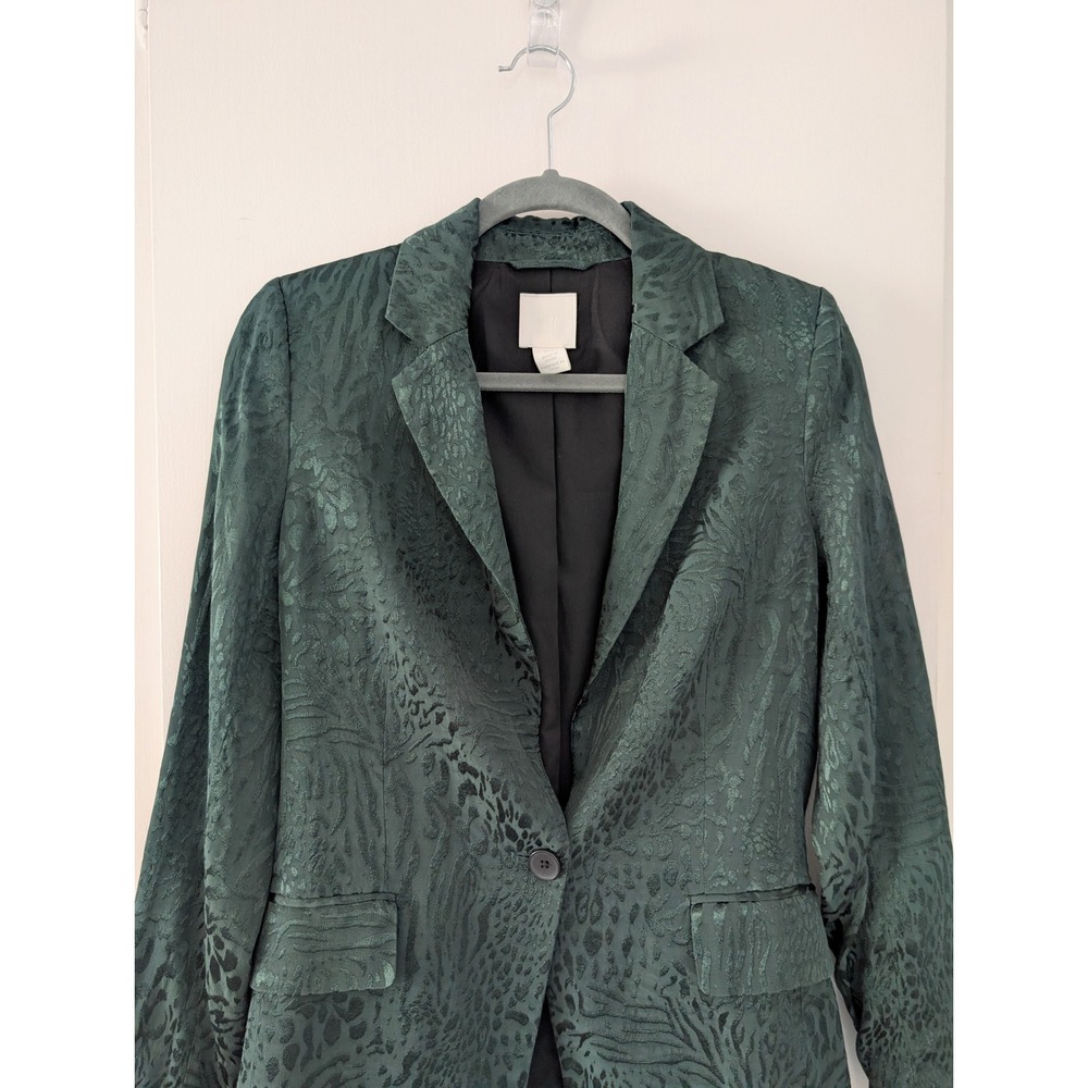 HM Emerald Green Jacquard Animal Print Blazer Jacket Size 2 Womens Career Office